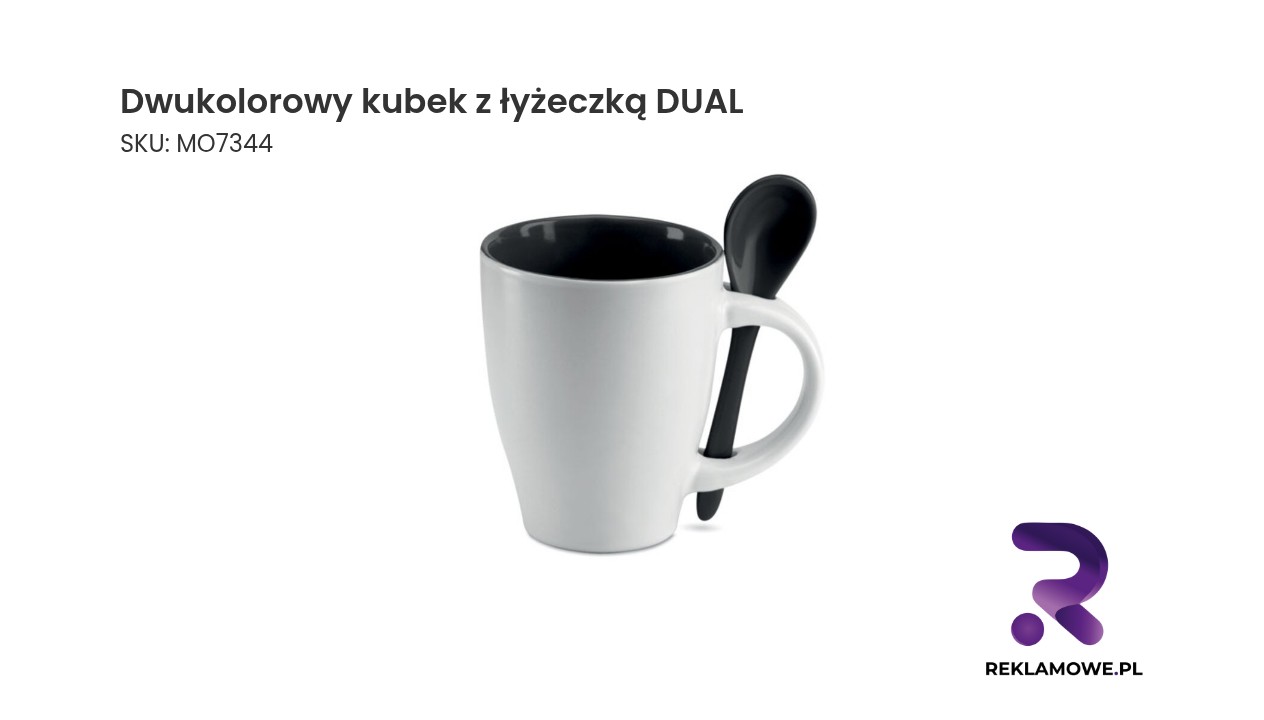 Dwukolorowy kubek z łyżeczką DUAL na zdjęciu