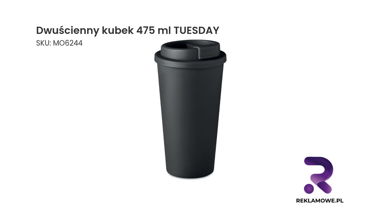 Dwuścienny kubek o pojemności 475 ml z napisem TUESDAY