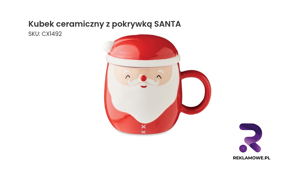 Kubek ceramiczny z pokrywką o motywie świątecznym SANTA