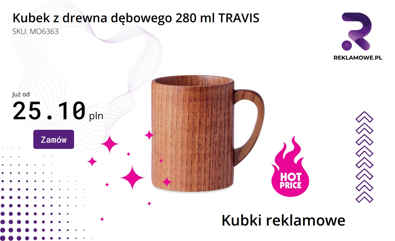 Kubek z dębowego drewna o pojemności 280 ml marki TRAVIS