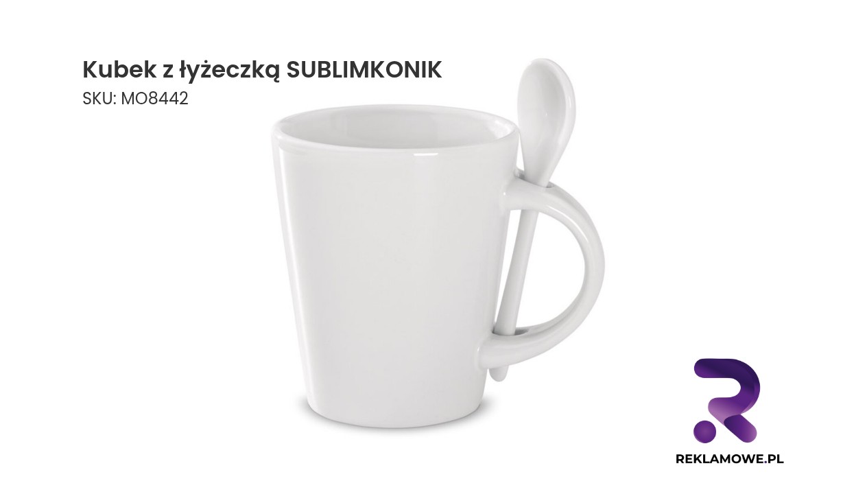 Kubek z łyżeczką SUBLIMKONIK Kubek z łyżeczką oznakowany logo SUBLIMKONIK idealny dla firm