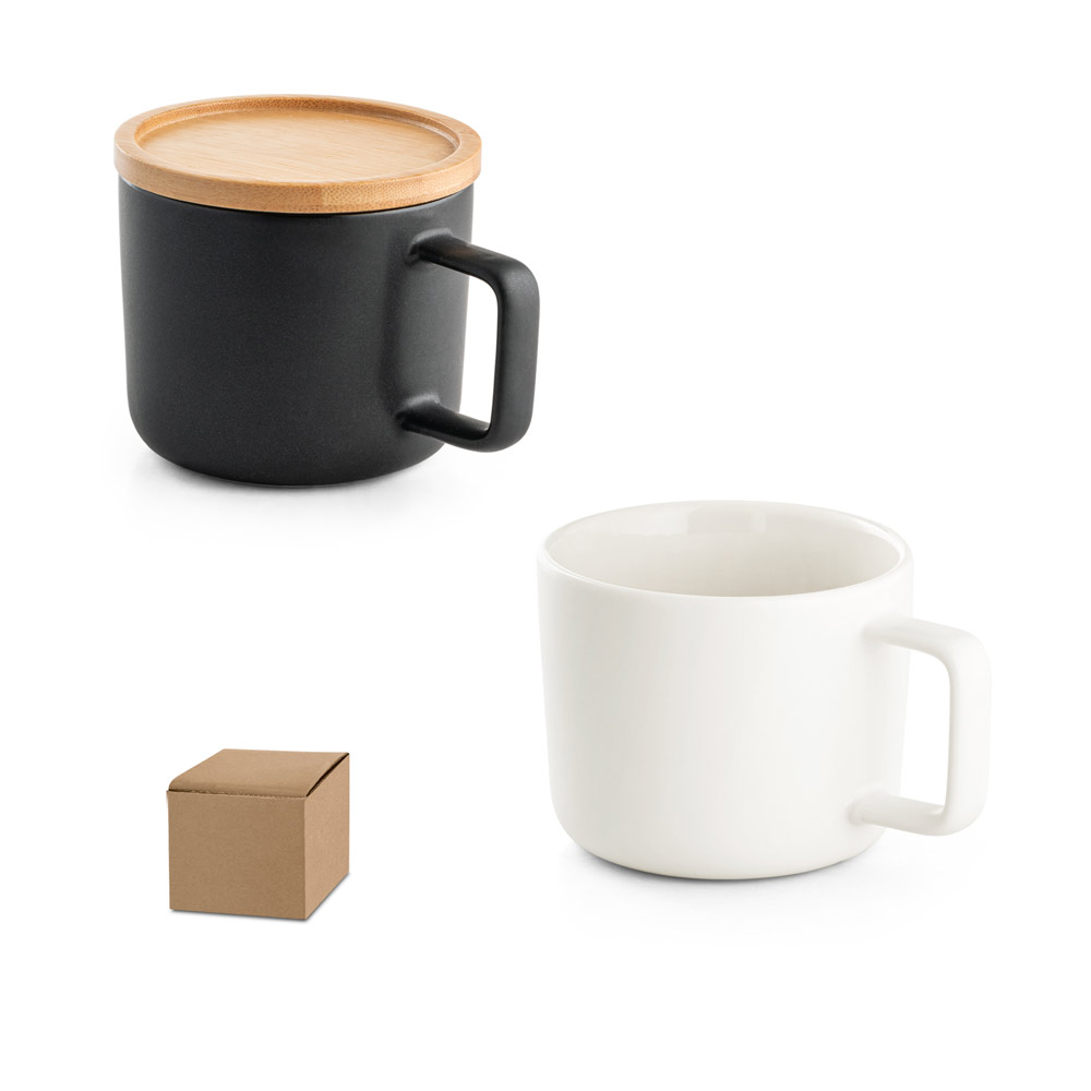 FANGIO. Kubek ceramiczny z bambusową podstawą i pokrywką 230 mL 94251_set