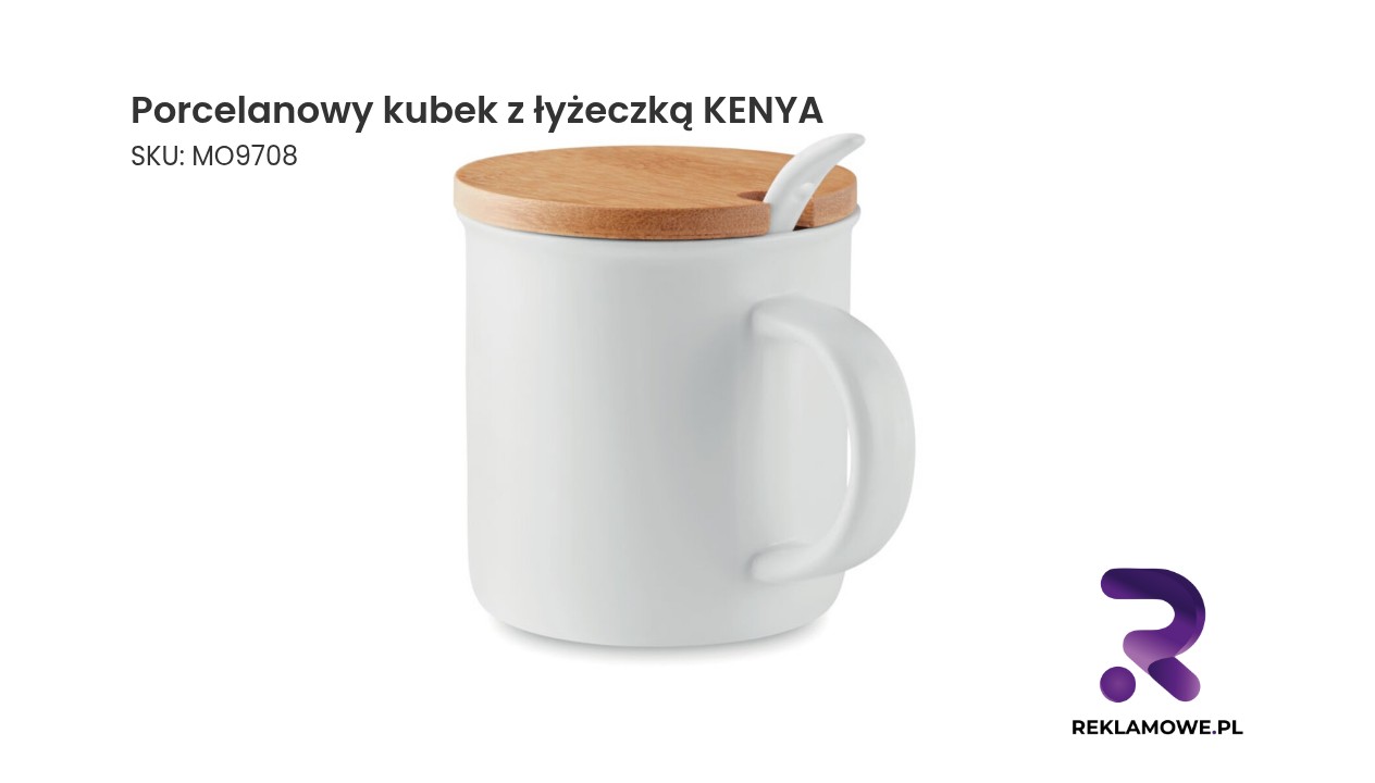 Porcelanowy kubek z łyżeczką KENYA – elegancki kubek do kawy i herbaty
